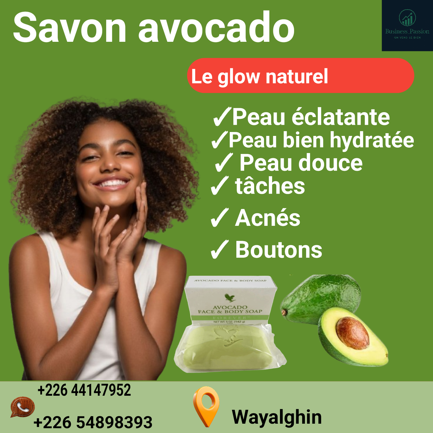 Savon avocado. Peau douce, éclatante, hydratante...