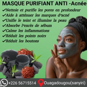 Masque visage Anti-Acnée au Charbon Actif Purifiant - Traitement Efficace pour Peaux Grasses et Mixtes