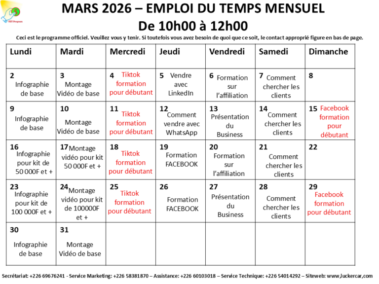 Programme de Formation – Mars 2026 | TETProgram
